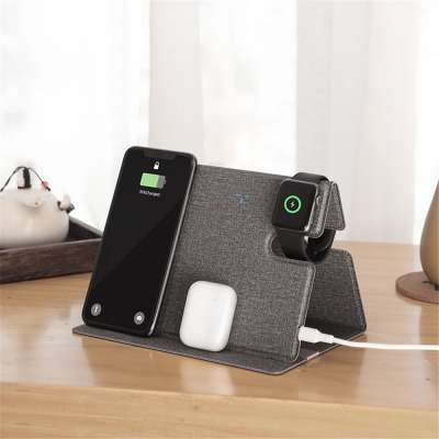 Multi-purpose Leather Three-in-one Charger Mobile Phone Smartwatch Bluetooth Headset Wireless Charger